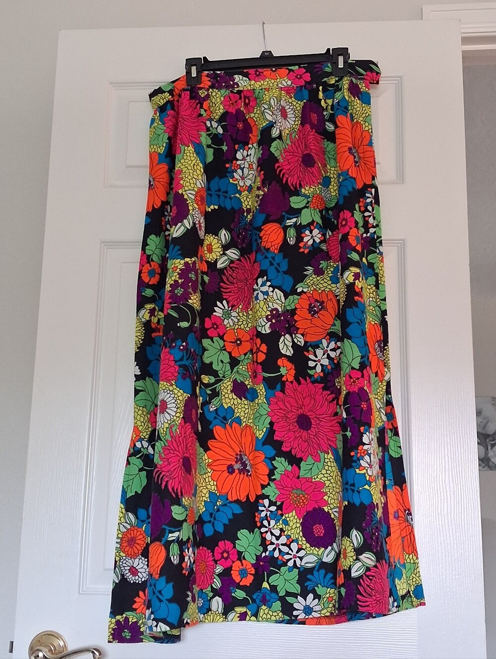 Vintage Floral Maxi Retro Skirt- Black with Multicolor Flowers
